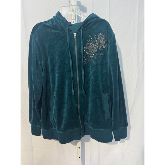 Basic Editions Teal Velour Zip Up Hoodie Size 1X - Picture 1 of 4